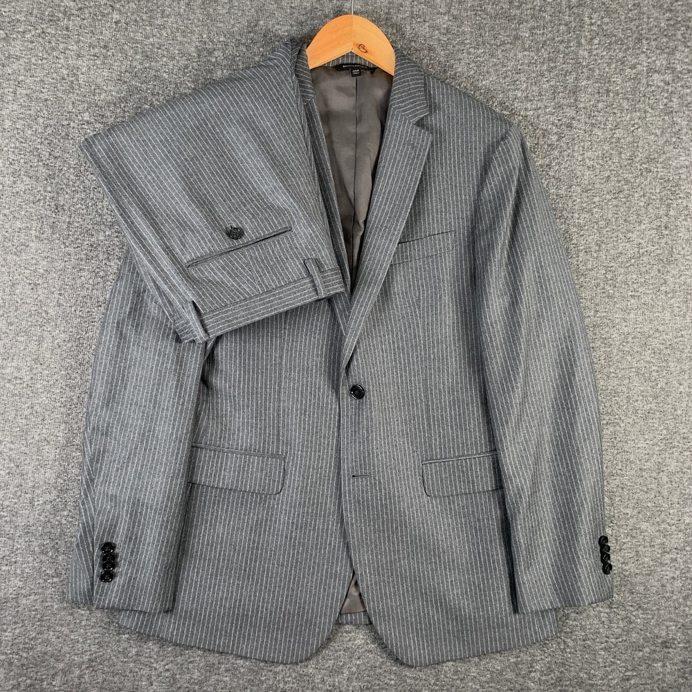 Banana Republic Suit Men 40R Slim Gray Striped Marzotto Flannel 33x29 Two Piece